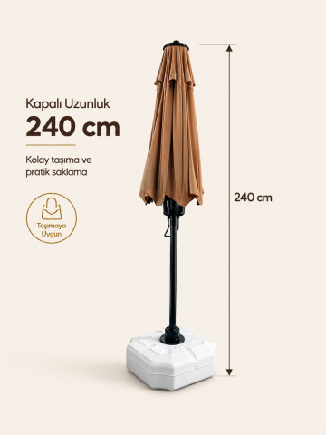 Alubrella Sütlü Kahve 225 cm Çap, 8 telli Güneş Şemsiyesi