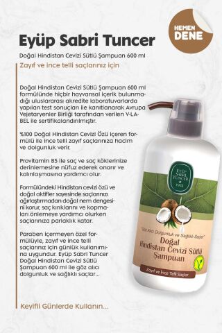 Eyüp Sabri Tuncer Doğal Hindistan Cevizi Sütlü Şampuan 600 ml