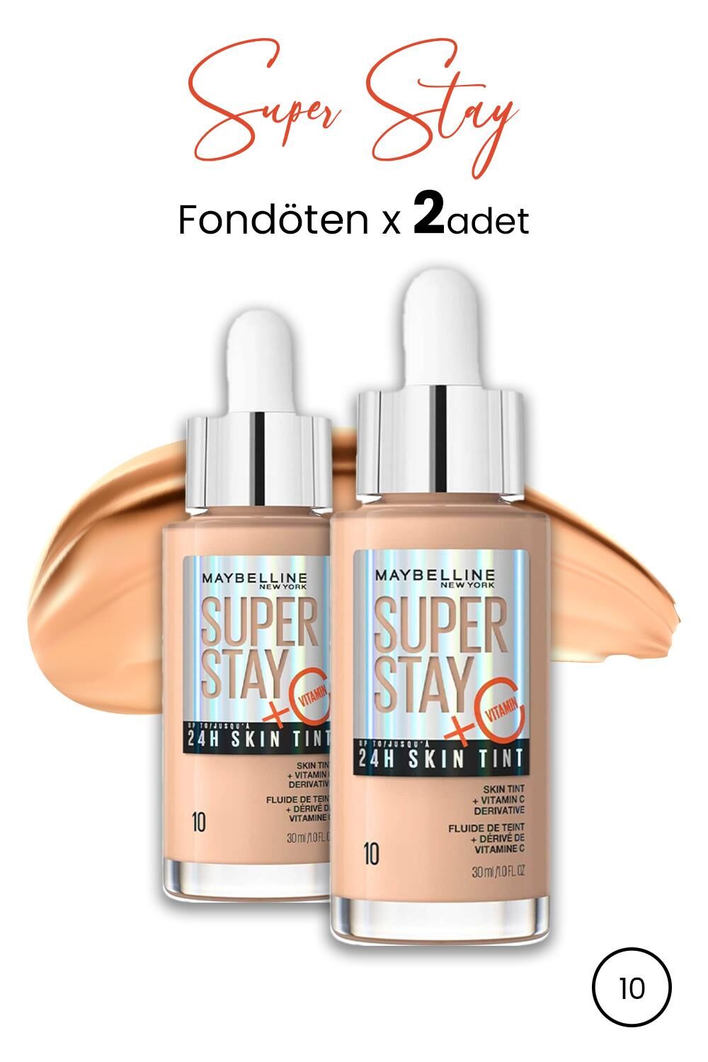 Maybelline Super Stay 24H Skin Tint Fondöten 10 30 ml  x 2 Adet