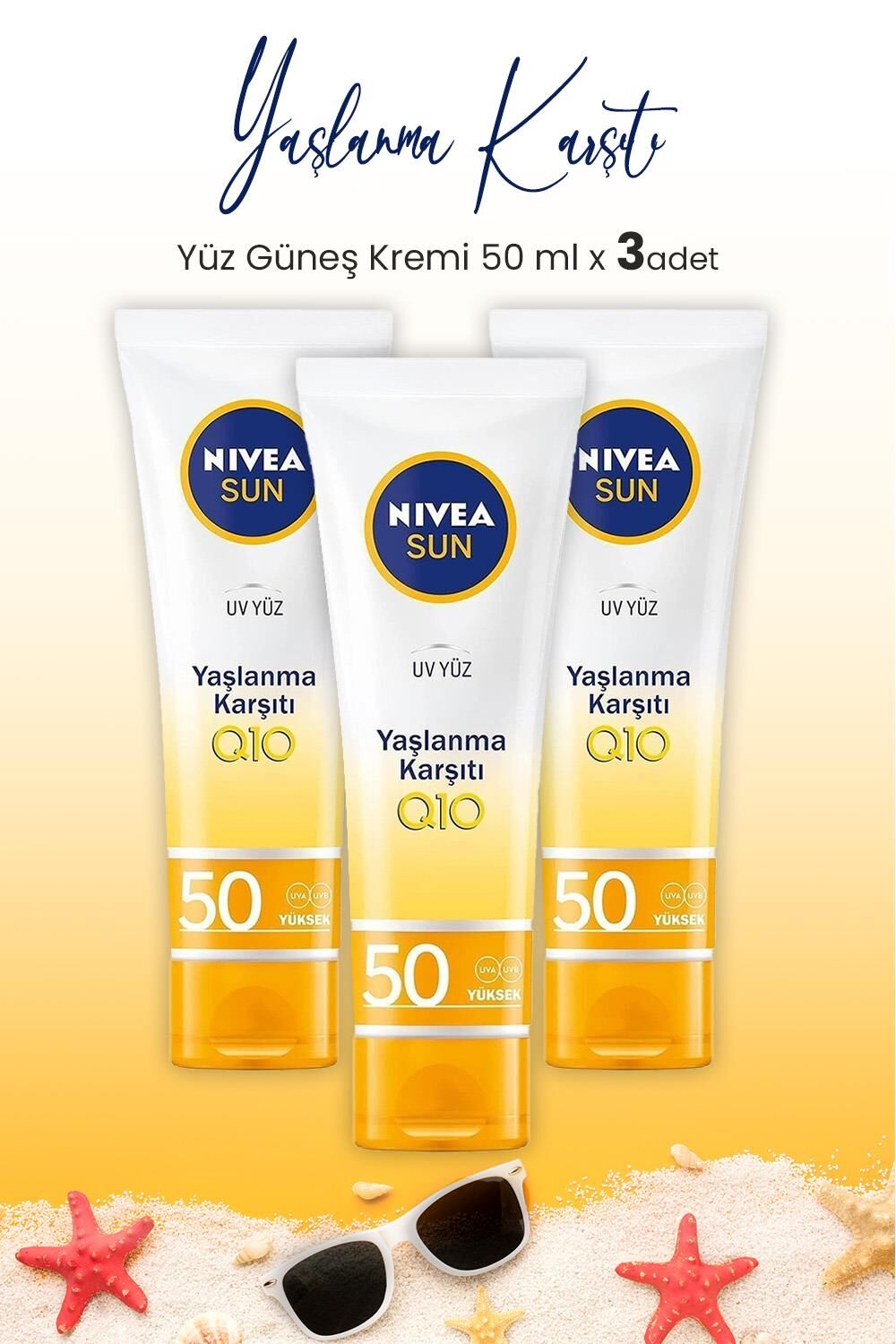 Nivea Yaşlanma Karşıtı Yüz Kremi Spf50 50 ml x 3 Adet