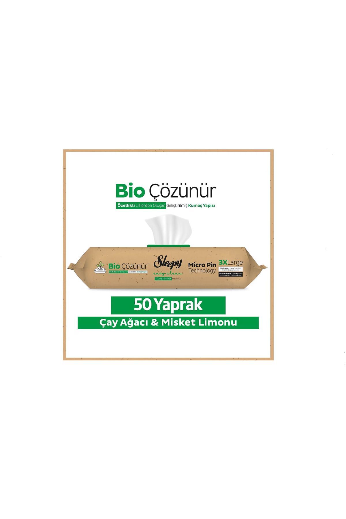 Sleepy Easy Clean Bio Çözünür Çay Ağacı ve Misket Limonu Yüzey Temizlik Havlusu 50 Yaprak