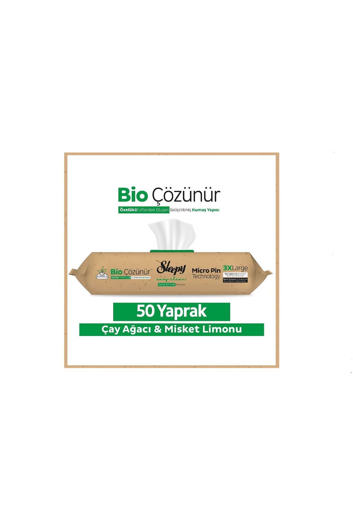 Sleepy Easy Clean Bio Çözünür Çay Ağacı ve Misket Limonu Yüzey Temizlik Havlusu 50 Yaprak