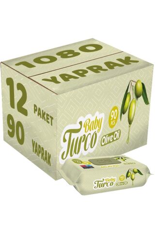 Baby Turco Islak Havlu Mendil 90 Yaprak Zeytinyağlı 12 Li Set 1080 Yaprak
