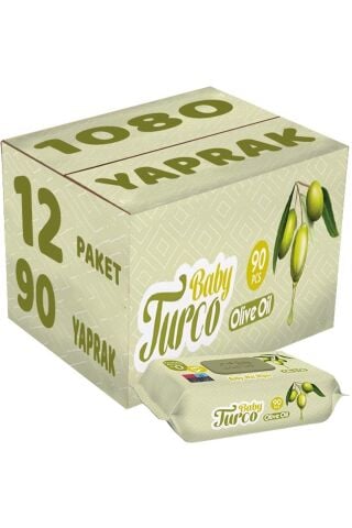 Baby Turco Islak Havlu Mendil 90 Yaprak Zeytinyağlı 12 Li Set 1080 Yaprak