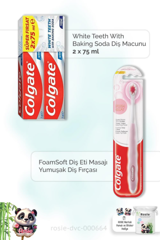 Colgate With Baking Soda 2 x 75 ml Diş Macunu,  FoamSoft Diş Eti Masajı  Diş Fırçası ve ROSIE