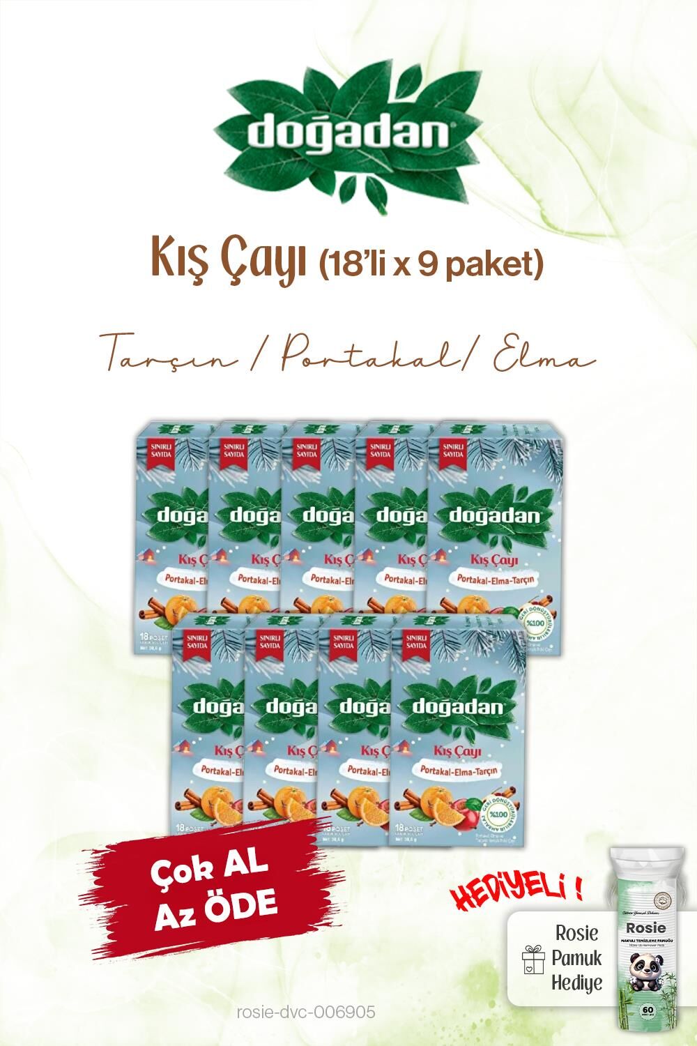 Doğadan Kış Poşet Çay 18'li, 9 Paket ve Rosie