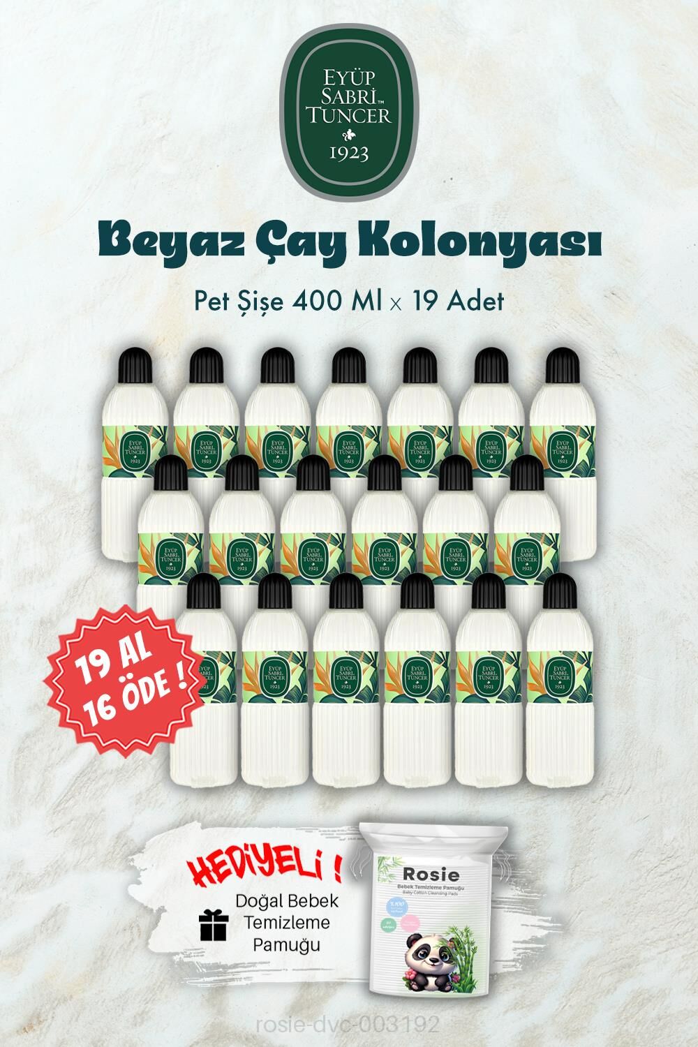 Beyaz Çay Kolonyası 19 AL 16 ÖDE 400 ML ve ROSIE Hediye