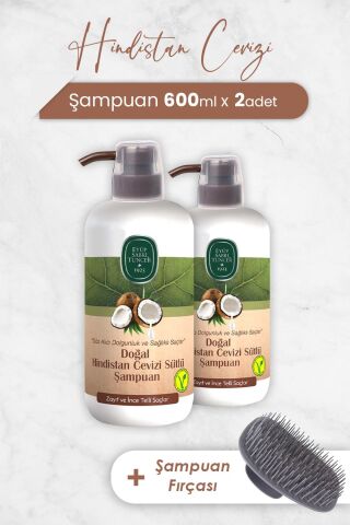 Eyüp Sabri Tuncer Hindistan Cevizi Şampuan 600 ml x 2 Adet ve Şampuan Fırçası