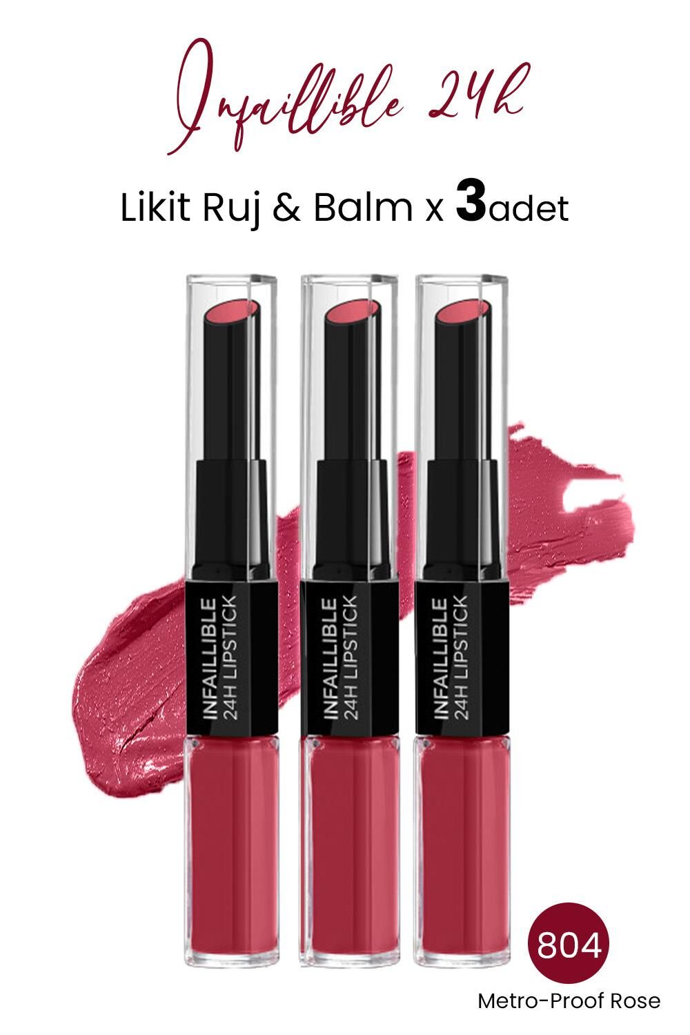 Loreal Paris Infaillible 24H Likit Ruj & Balm 804 Metro-Proof Rose x 3 Adet