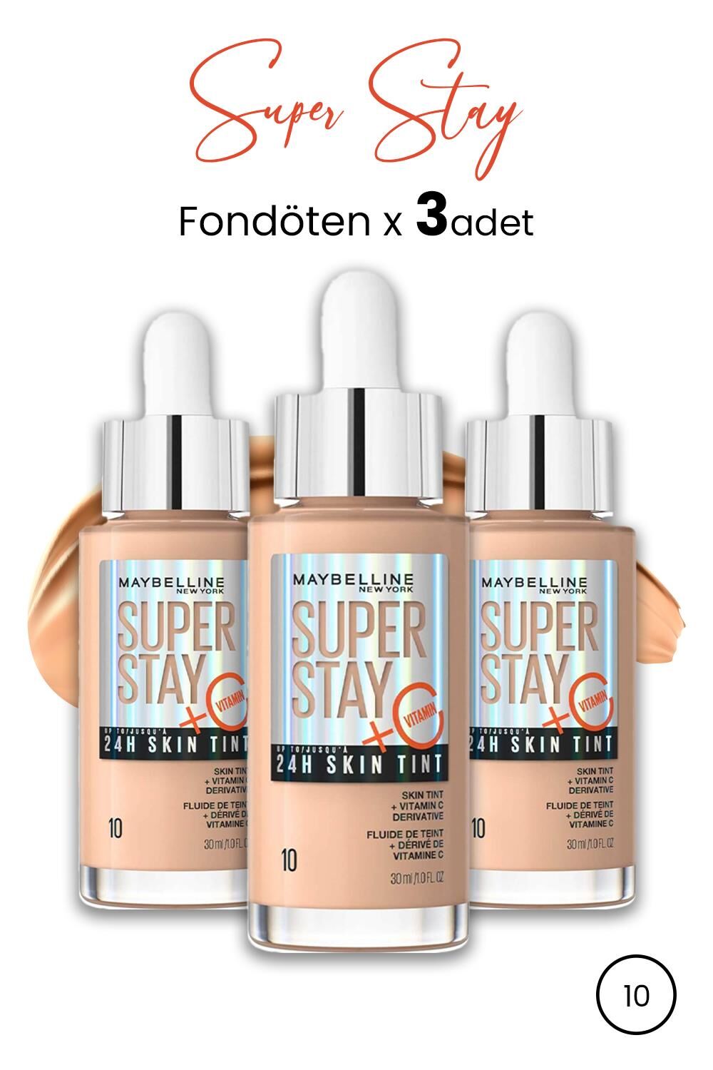 Maybelline Super Stay 24H Skin Tint Fondöten 10 30 ml  x 3 Adet