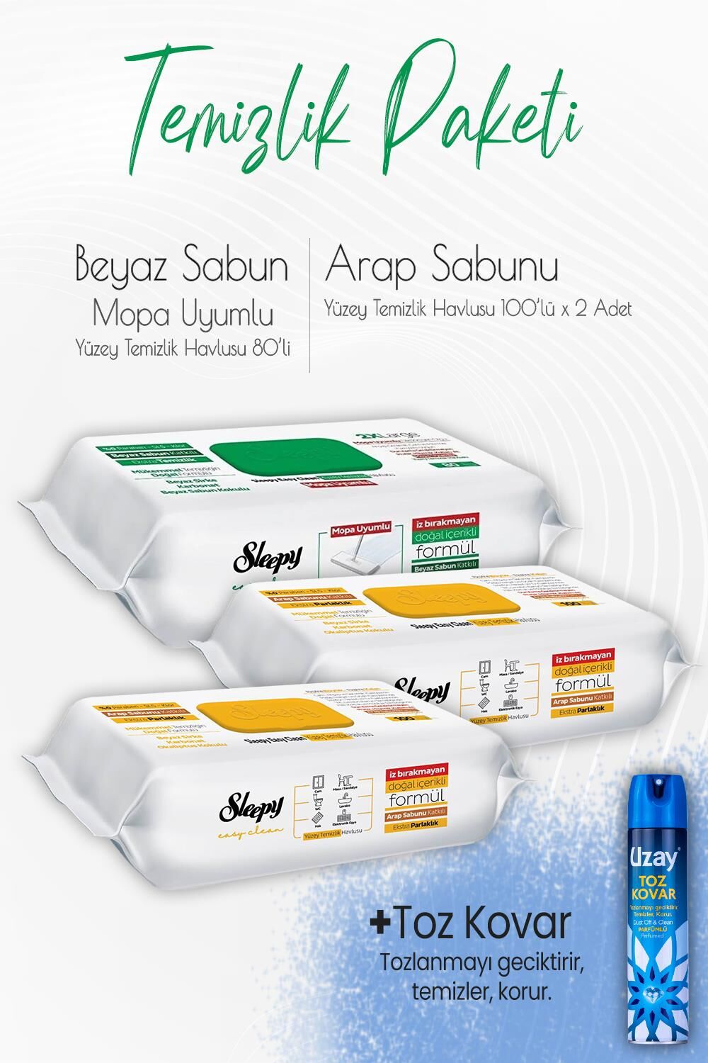 Düvenci Temizlik Paketi 14 (2 adet 100'lü, 1 Adet 80' li Mop Uyumlu ve Toz Kovar)