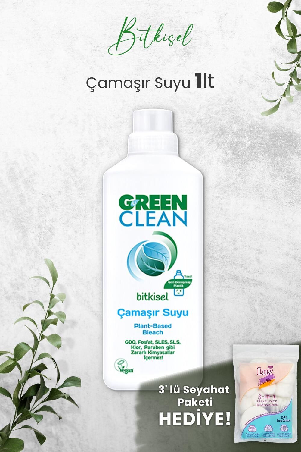U Green Clean Bitkisel Çamaşır Suyu 1 L ve Hediyeli