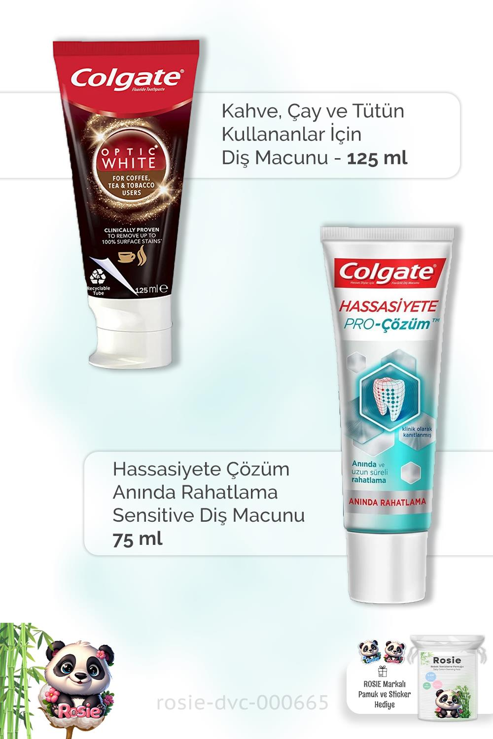 Colgate Kafein Kullananlar İçin 125 ml, Hassasiyete Çözüm  75 ml Diş Macunu ve ROSIE