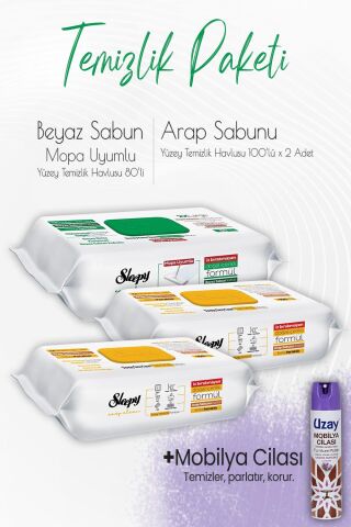 Düvenci Temizlik Paketi 15 (2 adet 100'lü, 1 Adet 80' li Mop Uyumlu ve Mobilya Cilası)