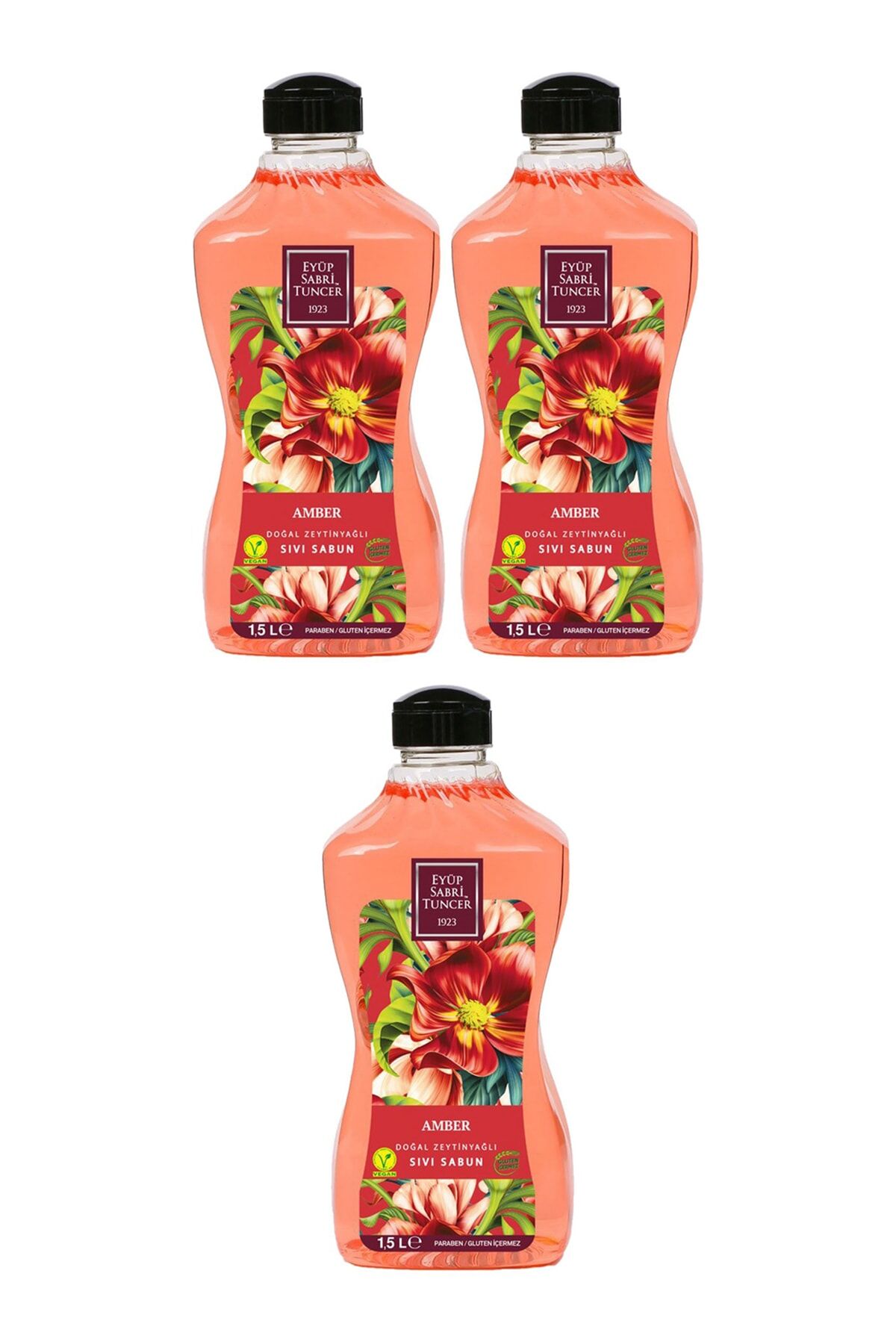 Eyüp Sabri Tuncer Doğal Zeytinyağlı Sıvı Sabun Amber 1.5 litre Pet Şişe x 3 Adet