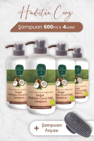 Eyüp Sabri Tuncer Hindistan Cevizi Şampuan 600 ml x 4 Adet ve Şampuan Fırçası