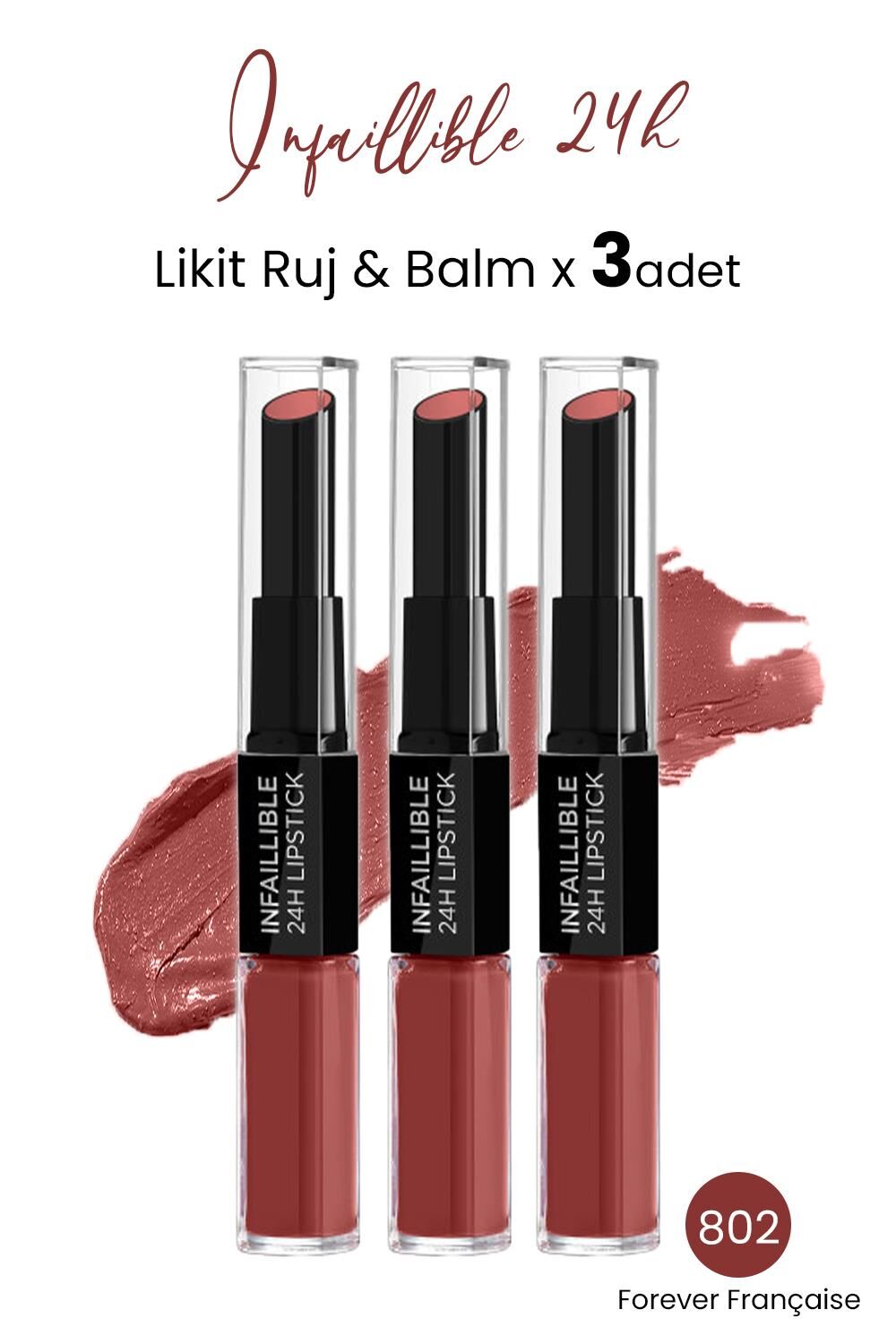 Loreal Paris Infaillible 24H Likit Ruj & Balm 802 Forever Française x 3 Adet
