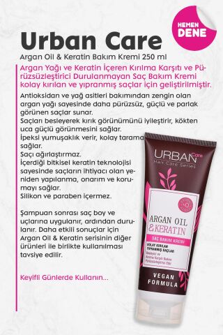 Urban Care Argan Oil & Keratin Bakım Kremi 250 ml