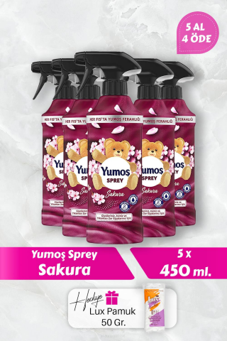 Yumoş Sakura Sprey, 5 AL 4 Öde 450 ml, Pamuk Hediyeli