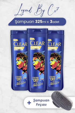 Clear Men Şampuan Legend By Cr7 Cristiano Ronaldo 325 ml x 3 Adet ve Şampuan Fırçası
