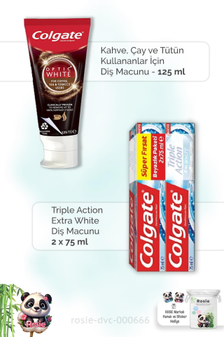 Colgate Kafein Kullananlar İçin 125 ml, Triple Action Extra White 2 x 75 ml Diş Macunu