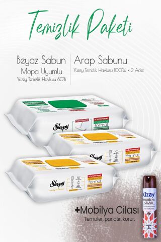 Düvenci Temizlik Paketi 16 (2 adet 100'lü, 1 Adet 80' li Mop Uyumlu ve Mobilya Cilası)