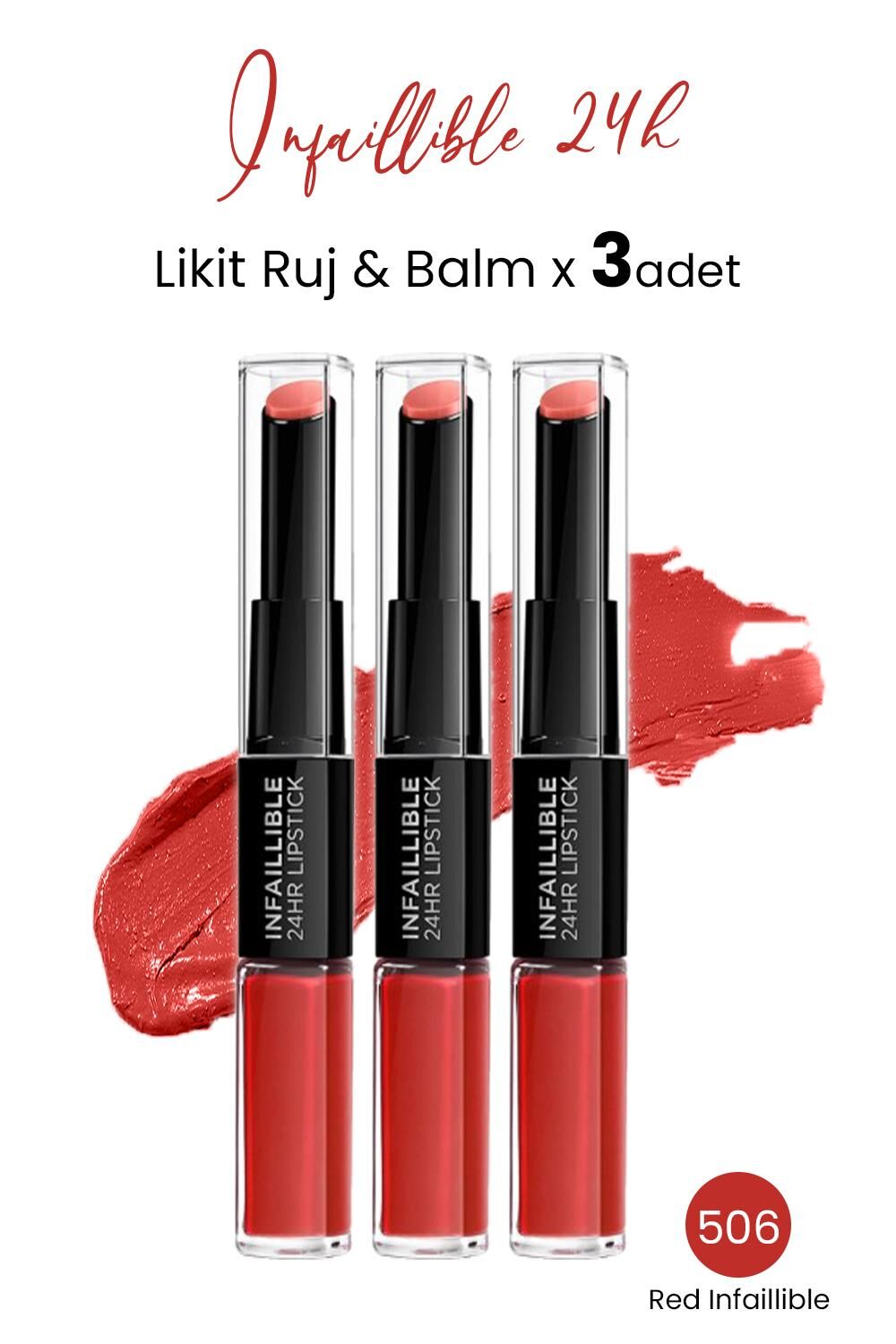 Loreal Paris Infaillible 24H Likit Ruj & Balm 506 Red Infaillible x 3 Adet