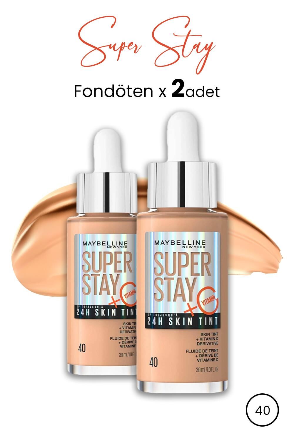 Maybelline Super Stay 24H Skin Tint Fondöten 40 30 ml  x 2 Adet