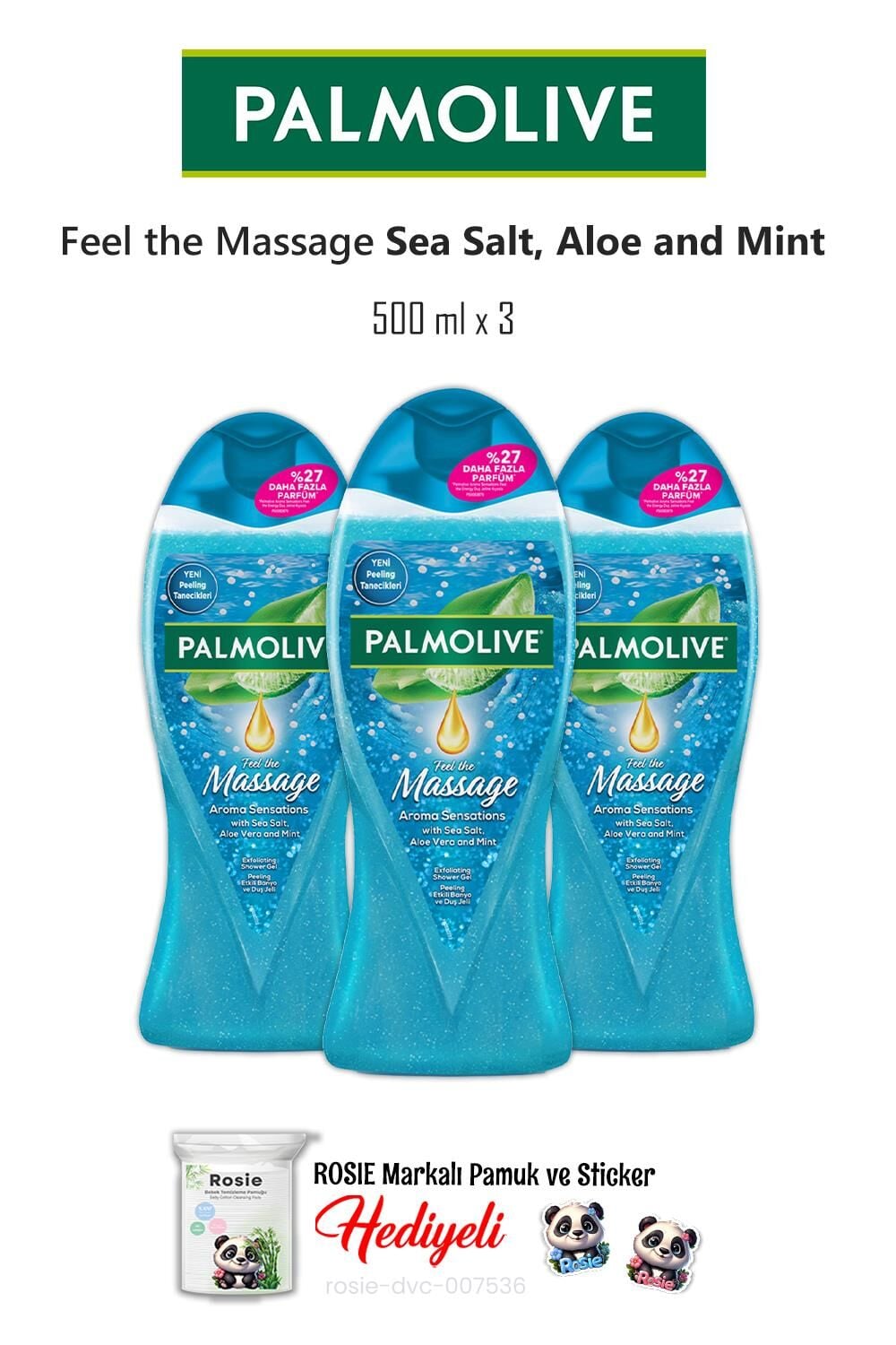 Palmolive 3'lü Sea Salt, Aloe Vera and Mint Duş Jeli 500 ml ve ROSIE