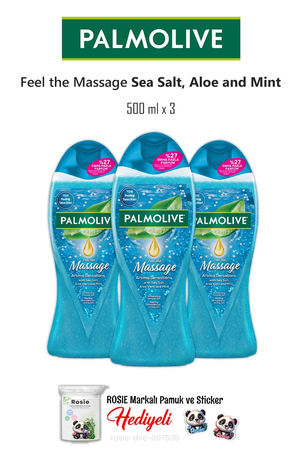 Palmolive 3'lü Sea Salt, Aloe Vera and Mint Duş Jeli 500 ml ve ROSIE