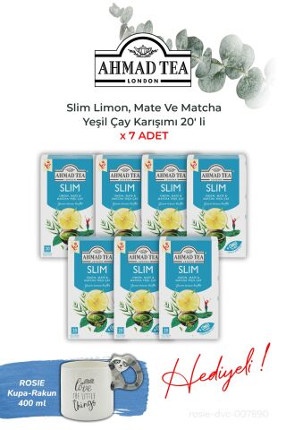 Slim Limon, Mate Ve Matcha Yeşil Çay Karışımı 20' li 7 paket ve Rakun Kupa