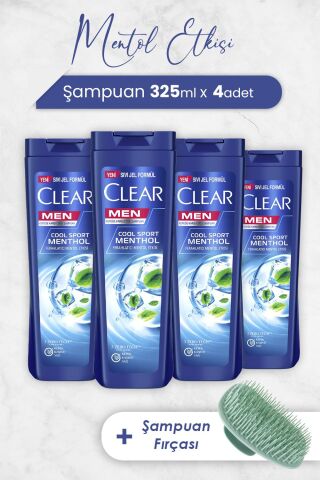 Clear Men Ferahlatıcı Mentol Etkisi 325 ml x 4 Adet ve Şampuan Fırçası