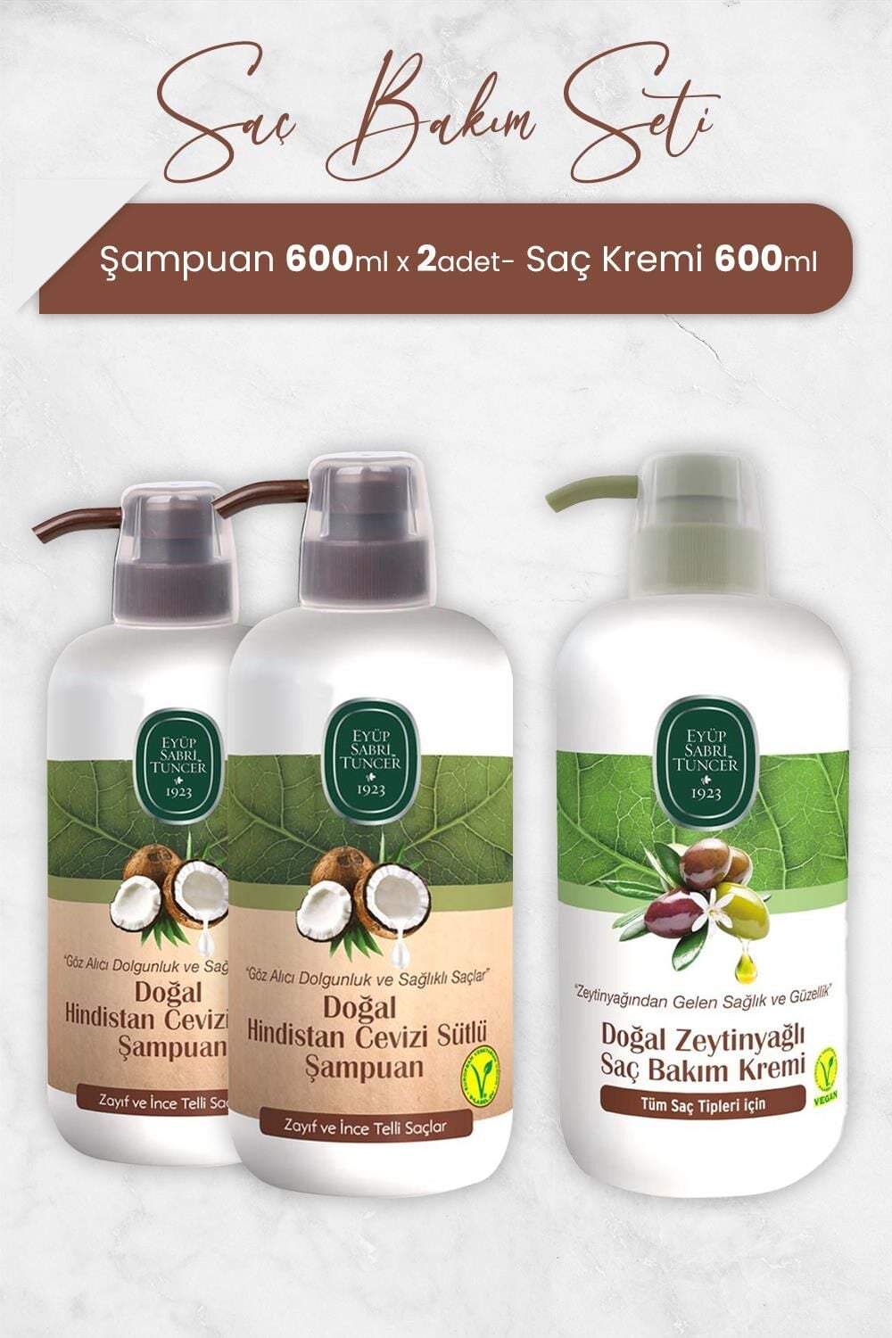 Eyüp Sabri Tuncer Hindistan Cevizi Şampuan 600 ml x 2 Adet ve Saç Kremi