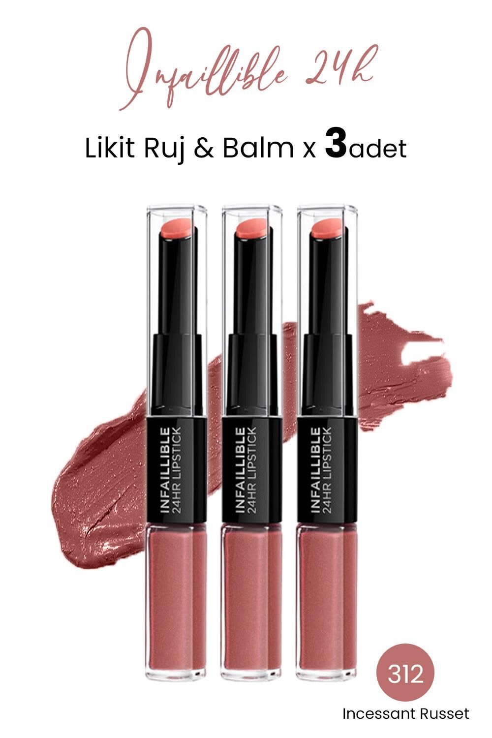 Loreal Paris Infaillible 24H Likit Ruj & Balm 312 Incessant Russet x 3 Adet