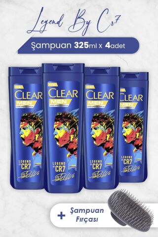 Clear Men Şampuan Legend By Cr7 Cristiano Ronaldo 325 ml x 4 Adet ve Şampuan Fırçası