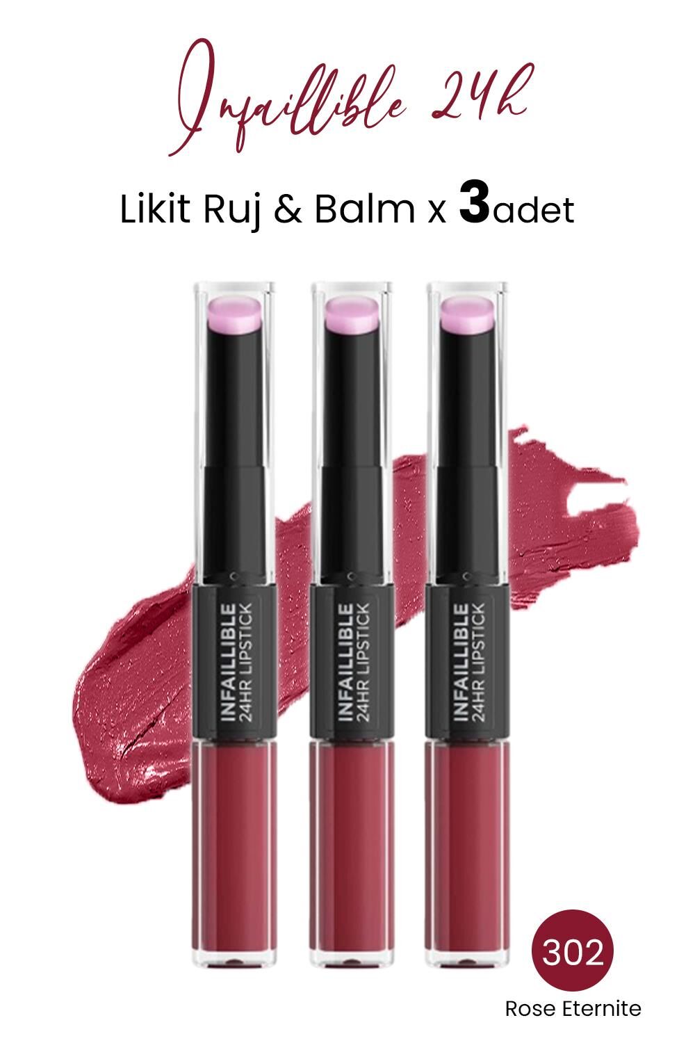 Loreal Paris Infaillible 24H Likit Ruj & Balm 302 Rose Eternite x 3 Adet