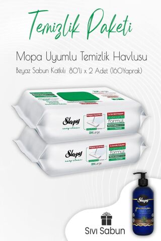 Sleepy Beyaz Sabun Mop Uyumlu Temizlik Havlusu 80' li x 2 Adet ve Sıvı Sabun