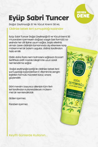Eyüp Sabri Tuncer Doğal Zeytinyağlı El Kremi 3 Adet 50 ml ve ROSIE 60'lı Pamuk