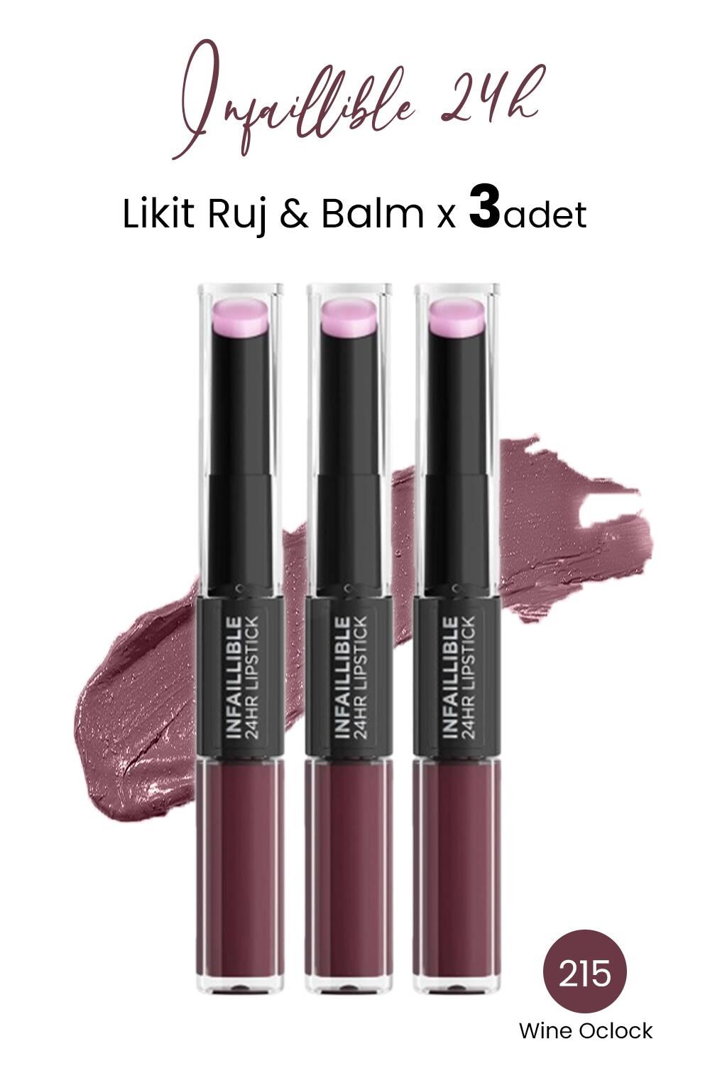 Loreal Paris Infaillible 24H Likit Ruj & Balm 215 Wine Oclock x 3 Adet