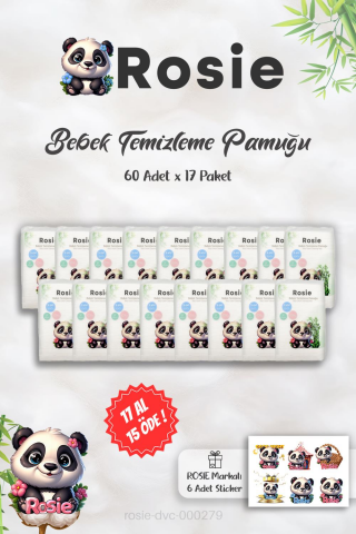17 AL 15 ÖDE ROSIE %100 Doğal Bebek Temizleme Pamuğu 60'lı  ve ROSIE Sticker