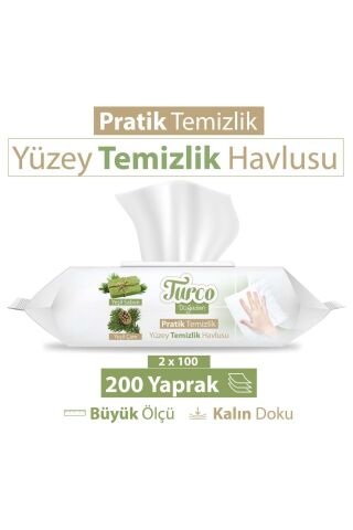 Baby Turco Pratik Yüzey Temizlik Havlusu Yeşil Sabun/Yeşil Çam 100x(4 Lü Set) 400 Yaprak