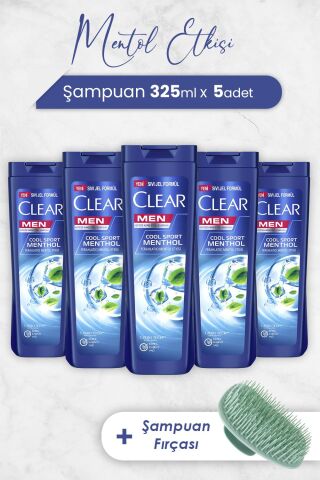 Clear Men Ferahlatıcı Mentol Etkisi 325 ml x 5 Adet ve Şampuan Fırçası