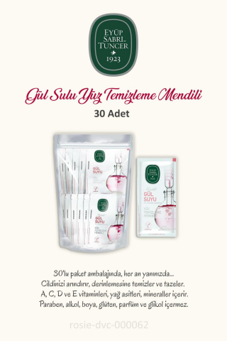 Eyüp Sabri Tuncer 3 Paket 30'lu Gül Suyu Yüz Mendili ve %100 Pamuk ROSIE
