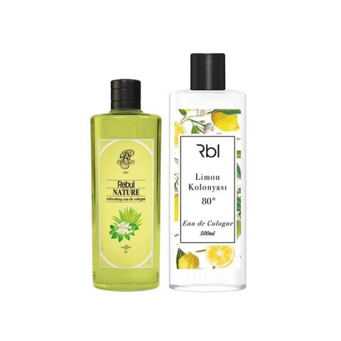 Rebul Nature Cam Şişe Kolonya 270 ml ve Limon Kolonyası 500 ml