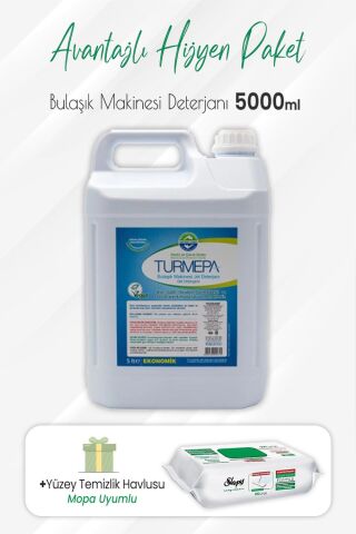 Turmepa Jel Bulaşık Makinesi Deterjanı 5 lt ve Mopa Uyumlu Yüzey Temizlik 80'li