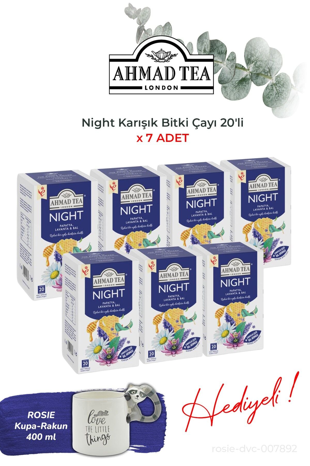 Night Karışık Bitki Çayı 20'li Poşet Çay 7 paket ve Rakun Kupa