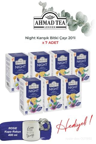 Night Karışık Bitki Çayı 20'li Poşet Çay 7 paket ve Rakun Kupa
