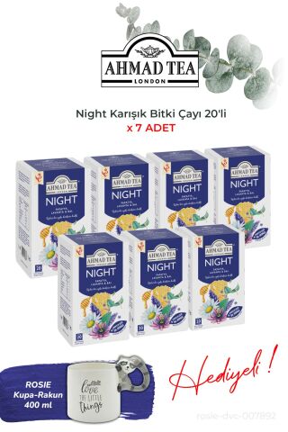 Night Karışık Bitki Çayı 20'li Poşet Çay 7 paket ve Rakun Kupa