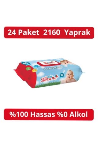 Baby Turco Islak Havlu Kapaklı 90'lı 24 Adet 2160 Yaprak