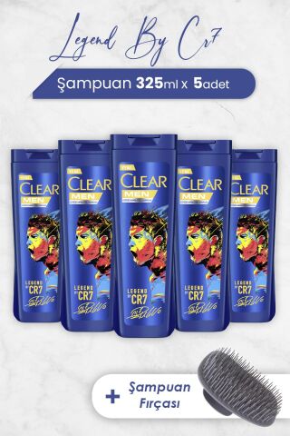 Clear Men Şampuan Legend By Cr7 Cristiano Ronaldo 325 ml x 5 Adet ve Şampuan Fırçası